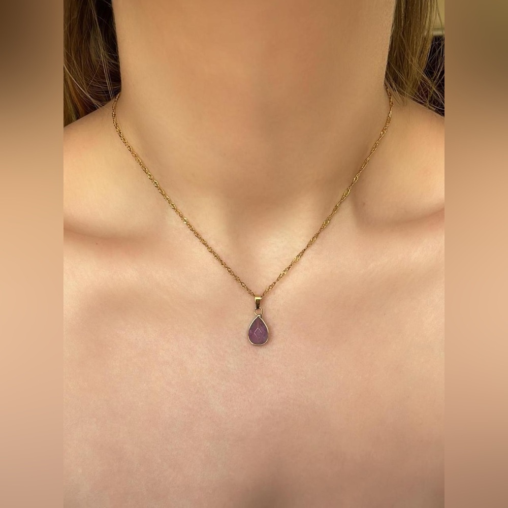 Gold Amethyst Gemstone Pendant Necklace